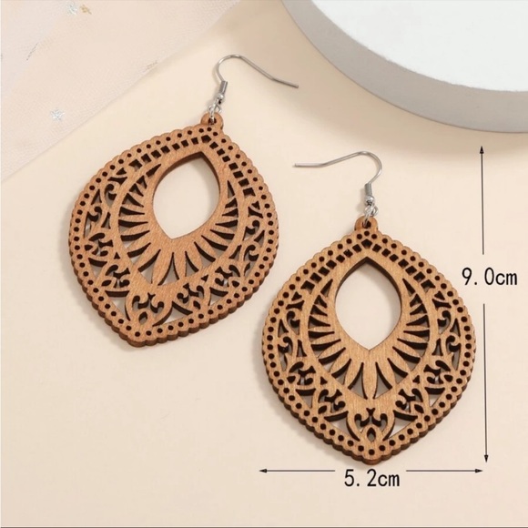 Boho Wood Drop Earrings - Picture 3 of 3